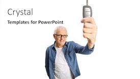  Presentation with car key - Amazing presentation theme having mature-man-showing-a-car backdrop and a white colored foreground