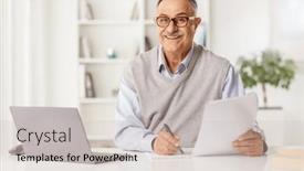  Presentation with mature students sitting at desks - Slide set having mature-man-sitting-in-front background and a soft green colored foreground