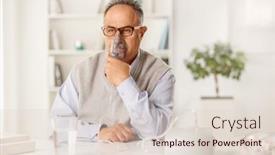  Presentation with machine - Slides having mature-man-sitting background and a lemonade colored foreground