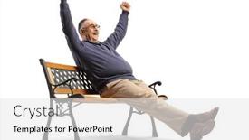  Presentation with man sitting bench - Presentation theme consisting of mature-man-sitting background and a white colored foreground