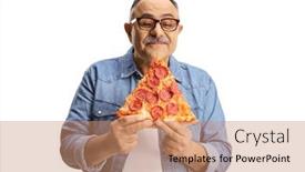  Presentation with pizza - PPT theme consisting of mature-man-smelling-pepperoni-pizza background and a coral colored foreground