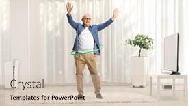  Presentation with spinning - Slide deck having mature-man-spinning-a-hula background and a soft green colored foreground