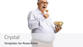  Presentation with ready to eat salad - Slide deck featuring mature-man-standing-and-eating background and a white colored foreground