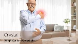  Presentation with home - Presentation theme enhanced with mature-man-standing-at-home and a coral colored foreground