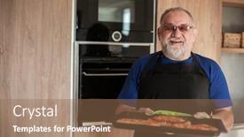  Presentation with baking cookies - Cool new presentation design with mature-man-standing-near backdrop and a coral colored foreground