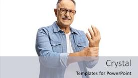  Presentation with arthritis - Slide deck having mature-man-suffering-from-arthritis background and a light gray colored foreground