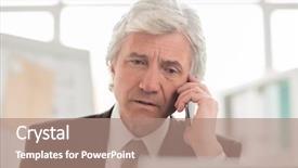  Presentation with smart - Slides enhanced with mature man talking to somebody background and a  colored foreground