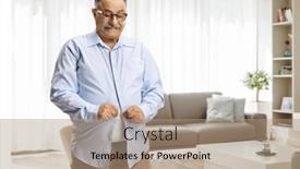  Presentation with living room - Presentation consisting of mature-man-trying-to-button background and a coral colored foreground