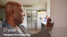  Presentation with control - Presentation design featuring mature-man-turning-control-dial background and a violet colored foreground