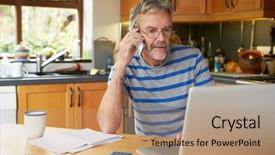  Presentation with nurse and mobile phone - Cool new PPT layouts with mature man using mobile phone backdrop and a  colored foreground