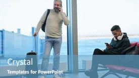  Presentation with airport lounge - Beautiful slide set featuring mature-man-using-smartphone-during backdrop and a teal colored foreground