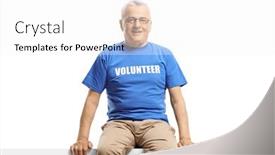  Presentation with volunteer - PPT layouts having mature-man-volunteer-sitting background and a white colored foreground
