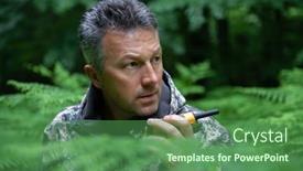  Presentation with mountain hiking - Theme having mature-man-walking-and-hiking background and a ocean colored foreground