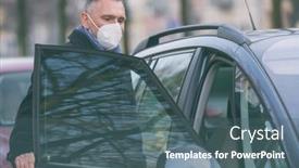  Presentation with face mask - Presentation design with mature-man-wearing-a-face background and a ocean colored foreground