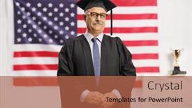  Presentation with graduation - Presentation design enhanced with mature-man-wearing-a-graduation background and a red colored foreground
