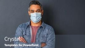  Presentation with face mask - Cool new slide deck with mature-man-wearing-protective-face backdrop and a gray colored foreground