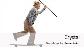  Presentation with cans canned tuna isolated - Slide deck consisting of mature man with a cane background and a white colored foreground