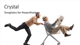  Presentation with man riding big bike motor - Presentation design enhanced with mature man with a newspaper background and a white colored foreground