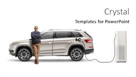  Presentation with electric vehicle - Theme enhanced with mature-man-with-a-suv background and a  colored foreground