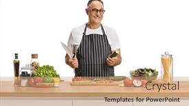  Presentation with apron - Slides enhanced with mature-man-with-an-apron background and a coral colored foreground