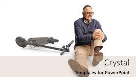  Presentation with electric scooter - Presentation theme enhanced with mature-man-with-an-electric background and a coral colored foreground