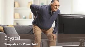  Presentation with back pain - PPT theme with mature-man-with-back-pain background and a violet colored foreground