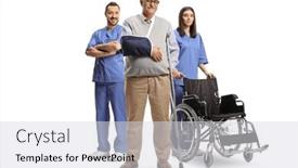  Presentation with nurse care - Presentation theme with mature-man-with-crutches background and a light gray colored foreground