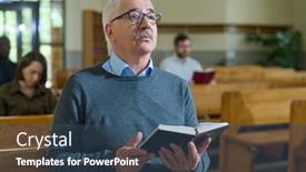  Presentation with man sitting bench - PPT layouts with mature-man-with-grey-hair background and a ocean colored foreground