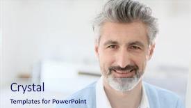  Presentation with old wite man and his music - PPT theme with mature man with grey hair background and a sky blue colored foreground