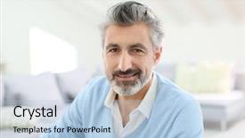  Presentation with technology orange and grey - PPT theme having mature man with grey hair background and a light blue colored foreground