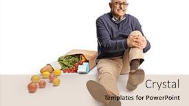  Presentation with knee - Slide set enhanced with mature-man-with-groceries-holding background and a coral colored foreground
