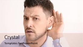  Presentation with hearing - Colorful PPT theme enhanced with mature man with hearing problem backdrop and a coral colored foreground