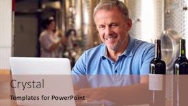  Presentation with winery - PPT theme enhanced with mature-man-with-laptop-checking background and a coral colored foreground