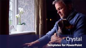  Presentation with energy crisis - Presentation design having mature-man-with-pet-dog background and a navy blue colored foreground