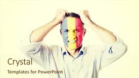  Presentation with free romania flag - PPT theme featuring mature man with romania flag background and a  colored foreground