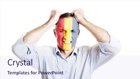 Presentation with free romania flag - PPT theme with mature man with romania flag background and a  colored foreground