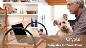  Presentation with covid - Cool new PPT layouts with mature-man-working-from-home backdrop and a coral colored foreground