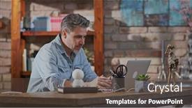  Presentation with home office - PPT theme with mature-man-working-from-home background and a tawny brown colored foreground