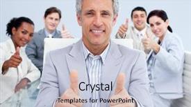  Presentation with effective communication between the team - Presentation having mature manager celebrating a sucess background and a lemonade colored foreground