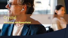  Presentation with wireless - Presentation theme enhanced with mature-manager-in-wireless-earphones background and a tawny brown colored foreground