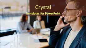  Presentation with phone meeting - Presentation design with mature-manager-talking-on-mobile background and a tawny brown colored foreground