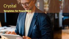  Presentation with computer - Slide set with mature-manager-using-tablet-computer background and a tawny brown colored foreground