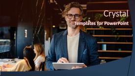  Presentation with computer - Presentation theme consisting of mature-manager-using-tablet-computer background and a wine colored foreground