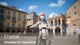  Presentation with bike - Colorful presentation enhanced with mature-masked-woman-riding backdrop and a gray colored foreground