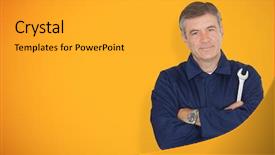  Presentation with mechanic - Cool new theme with mature mechanic standing in front of yellow background while looking at camera backdrop and a gold colored foreground