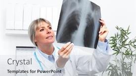  Presentation with medical - Cool new PPT theme with mature-medical-doctor-woman-over backdrop and a sky blue colored foreground