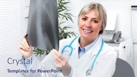  Presentation with medical - Slide set enhanced with mature-medical-doctor-woman-over background and a sky blue colored foreground