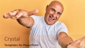  Presentation with tshirt - Slides with mature-middle-east-man-wearing background and a gold colored foreground