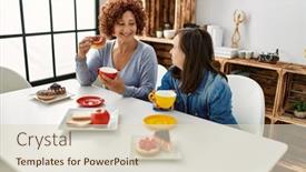  Presentation with lunch - PPT theme featuring mature-mother-and-down-syndrome background and a soft green colored foreground