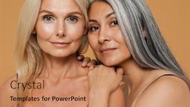  Presentation with women - Slide deck having mature-multiracial-beautiful-women-wearing background and a coral colored foreground